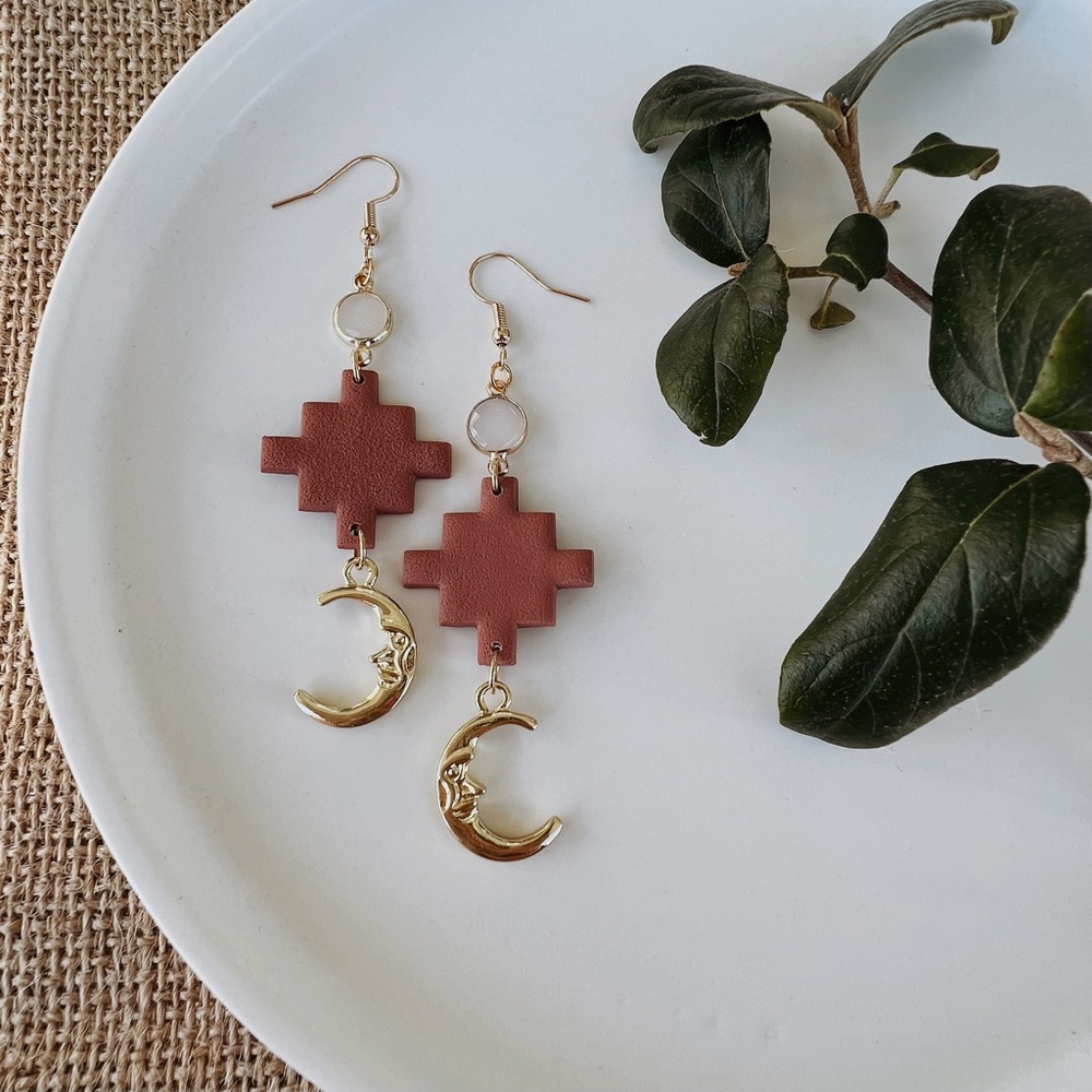 Rust Colored and Gold Clay Earrings
